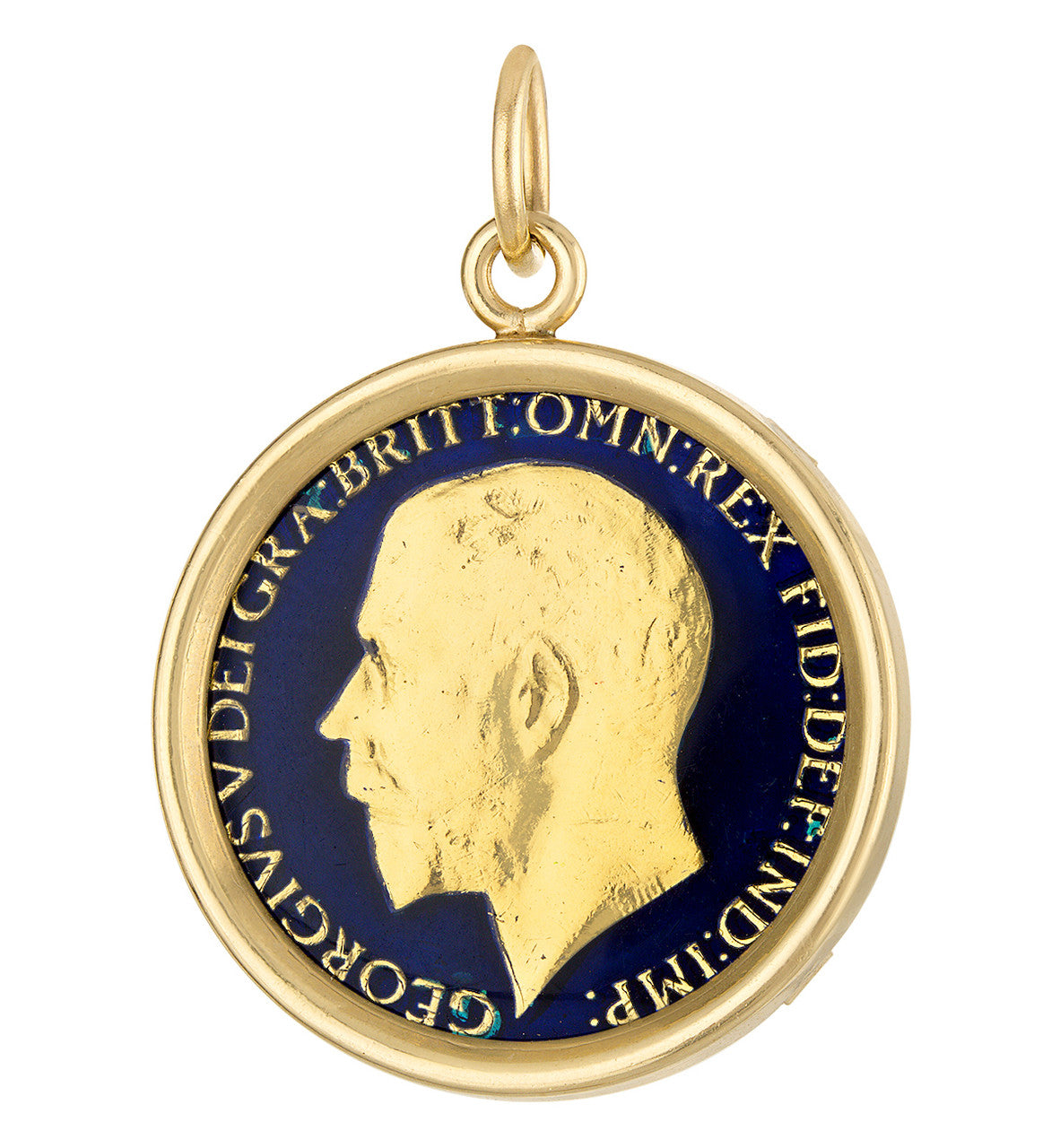 Vintage George V Farthing Enamel Coin 14K Gold Charm